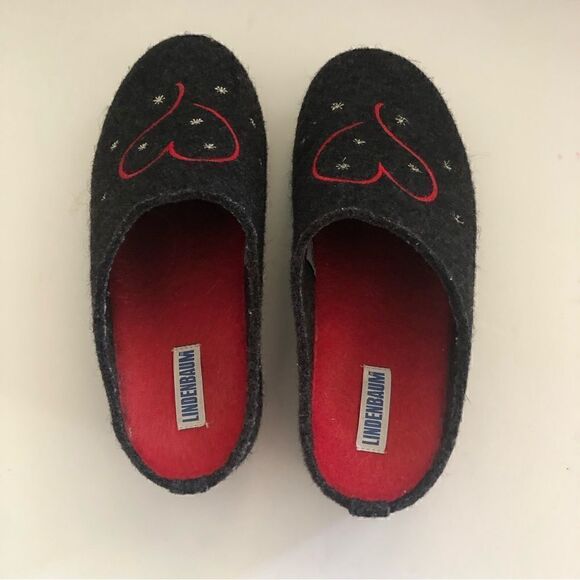 Lindenbaum wool slip on mules with wedge heel felted hearts size 37 - Picture 4 of 9